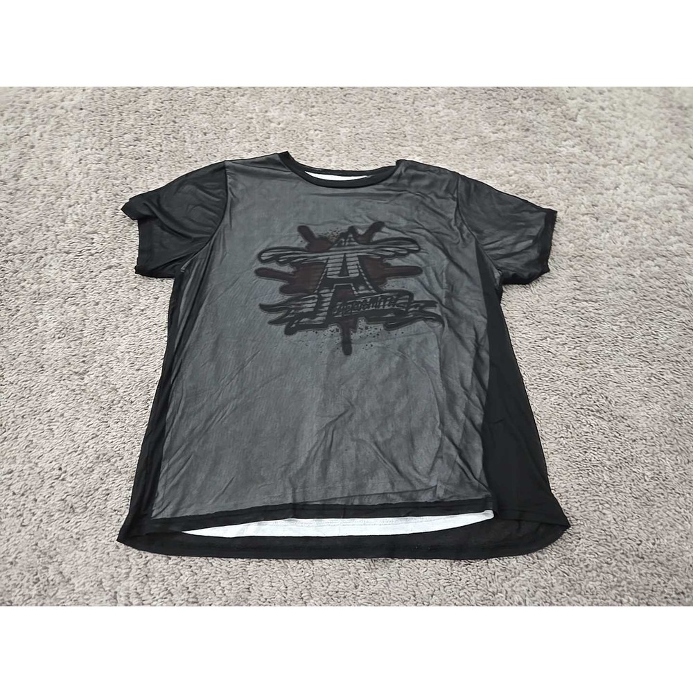 Aerosmith Shirt Womens L Double Layer Black Mesh White‎ Graphic Tee Classic Rock